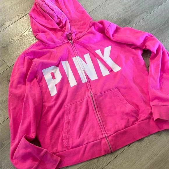 PINK Victoria's Secret Hot Pink Zip-Up Hoodie - Picture 3 of 7